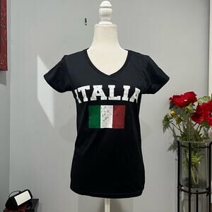 NEW Gildan Italia V-Neck Italian Flag Cotton Short Sleeve Women’s T Shirt Black